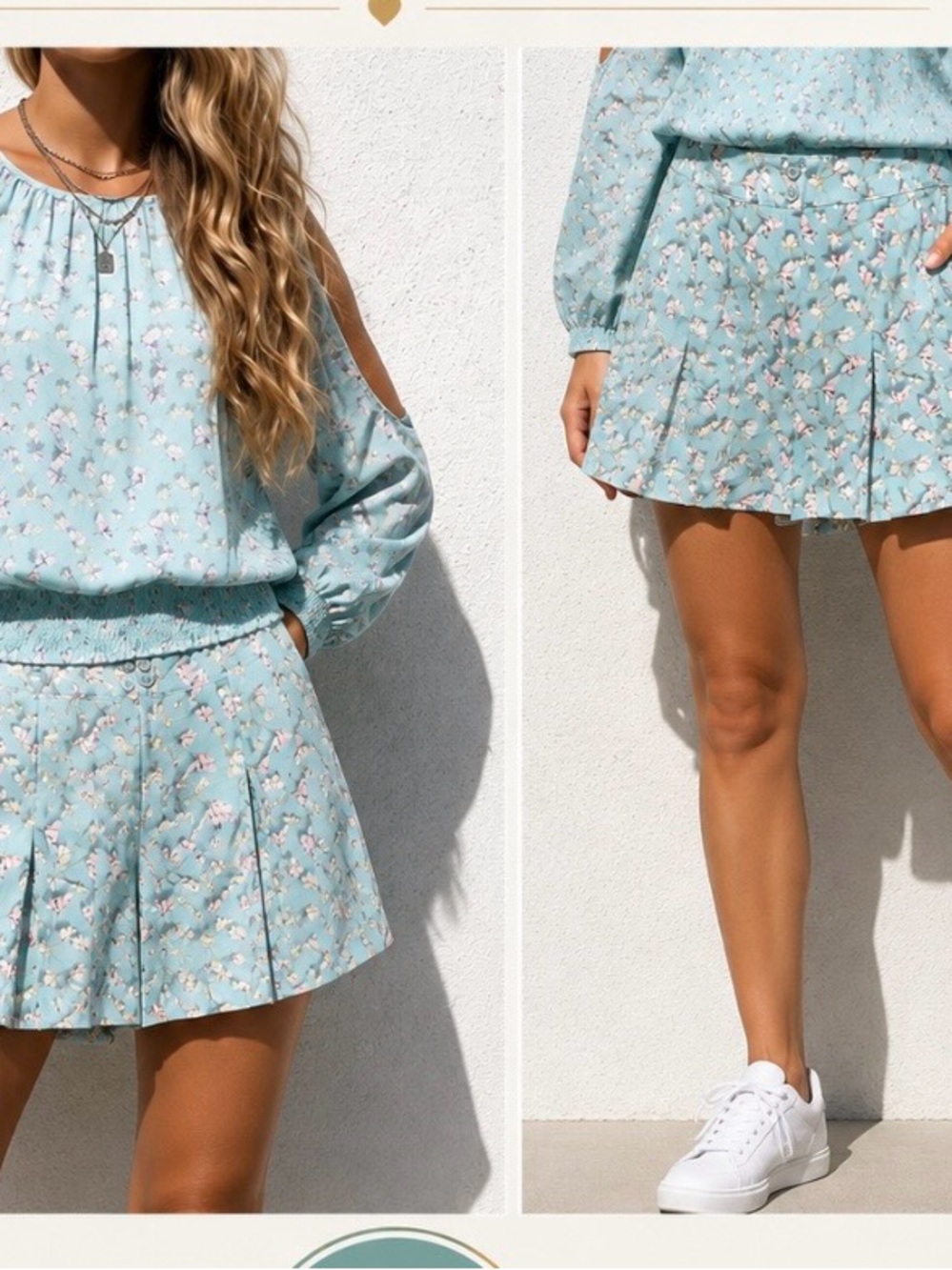 Etcetera Two-Piece Short Set — Floral Cut Out Shoulder Top